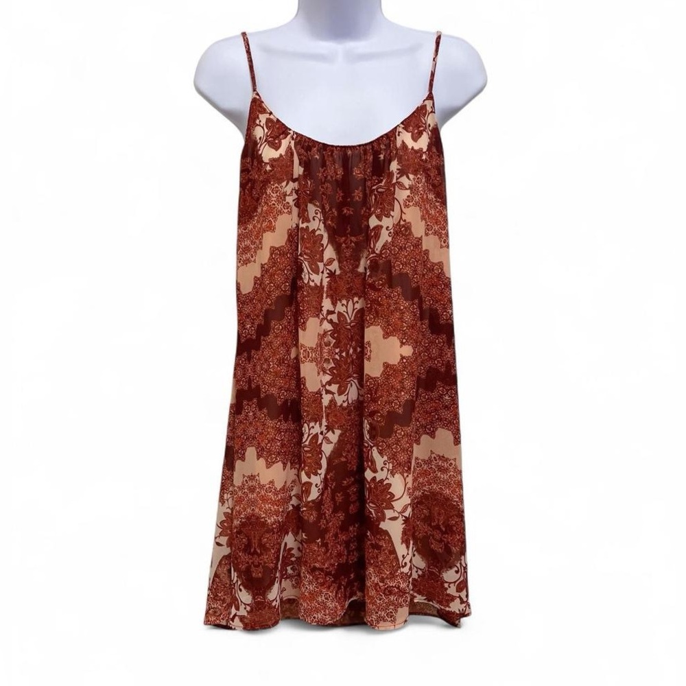 Show Me Your Mumu Red Henna Print Spaghetti Strap Mini Swing Dress Size M